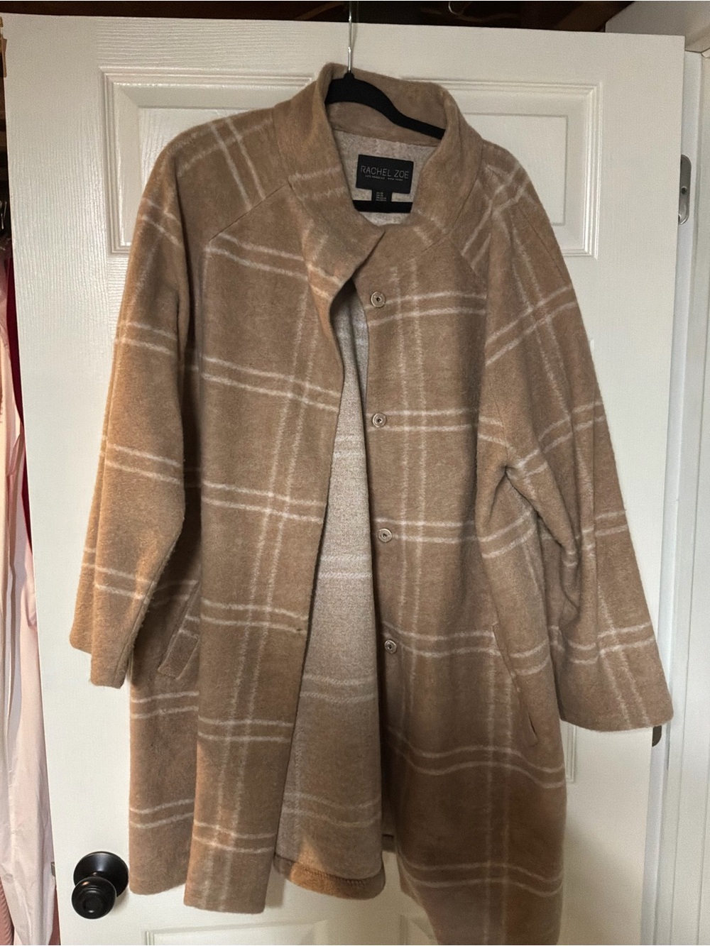 Rachel Zoe Camel Plaid Wool-Blend Pea Coat